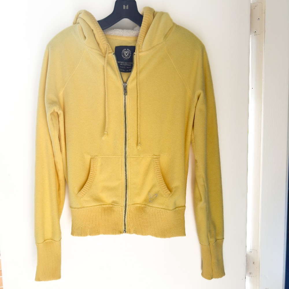 American Eagle Outfitters Hoodie Sherpa Hood Soft Cozy Fabric Yellow Size M